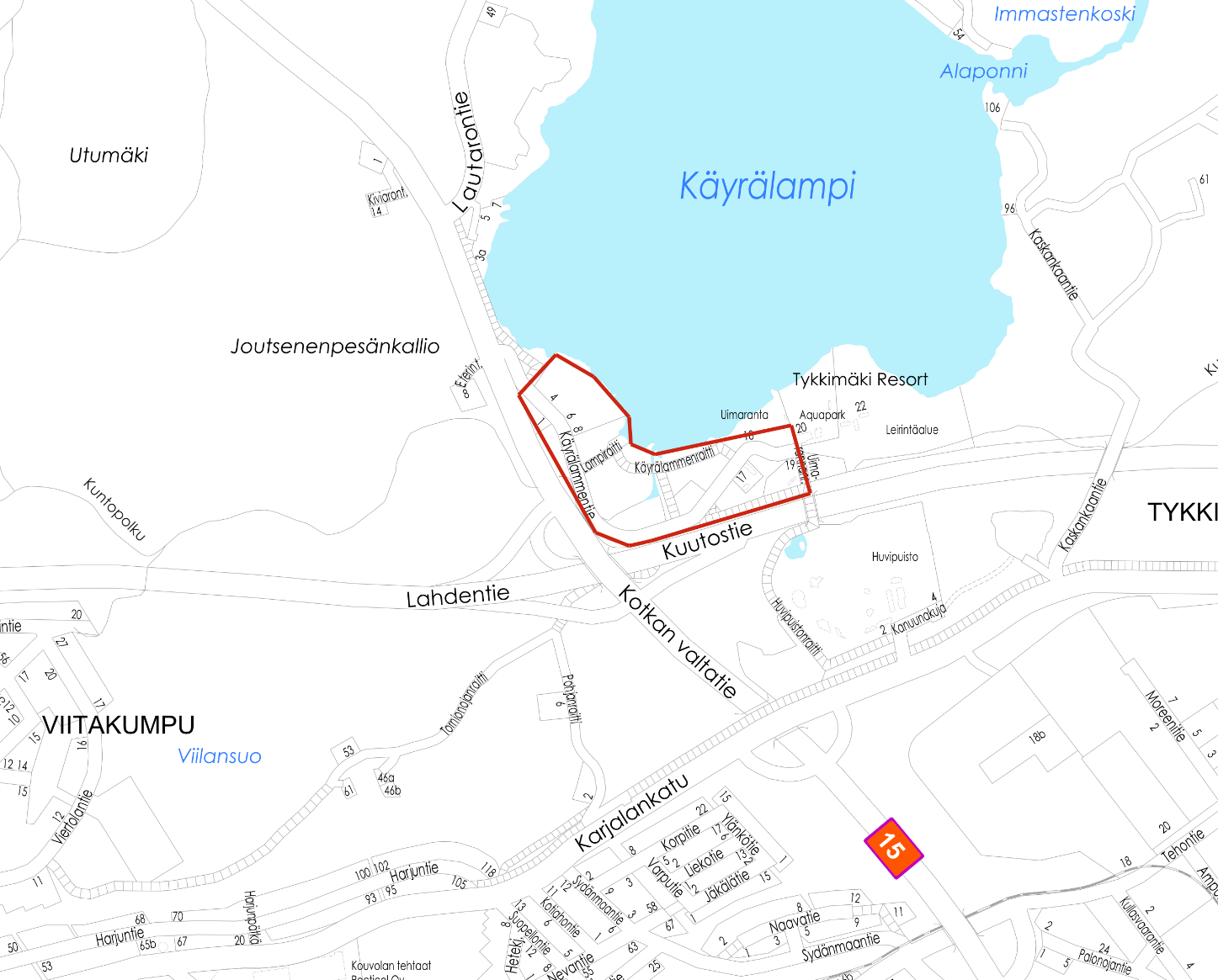 kartta Käyrälammen alueen verkoston suunnittelualueesta