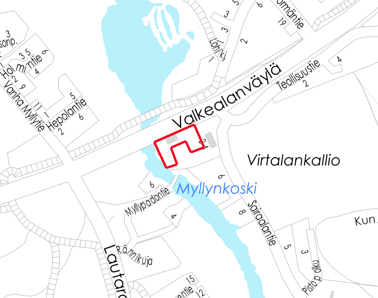 kartta Myllynkosken suunnittelualueesta