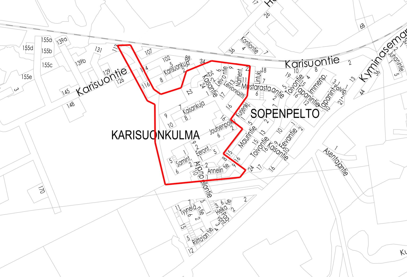 Kartta Sopenpellon hulevesiviemäröinnin suunnittelualueesta