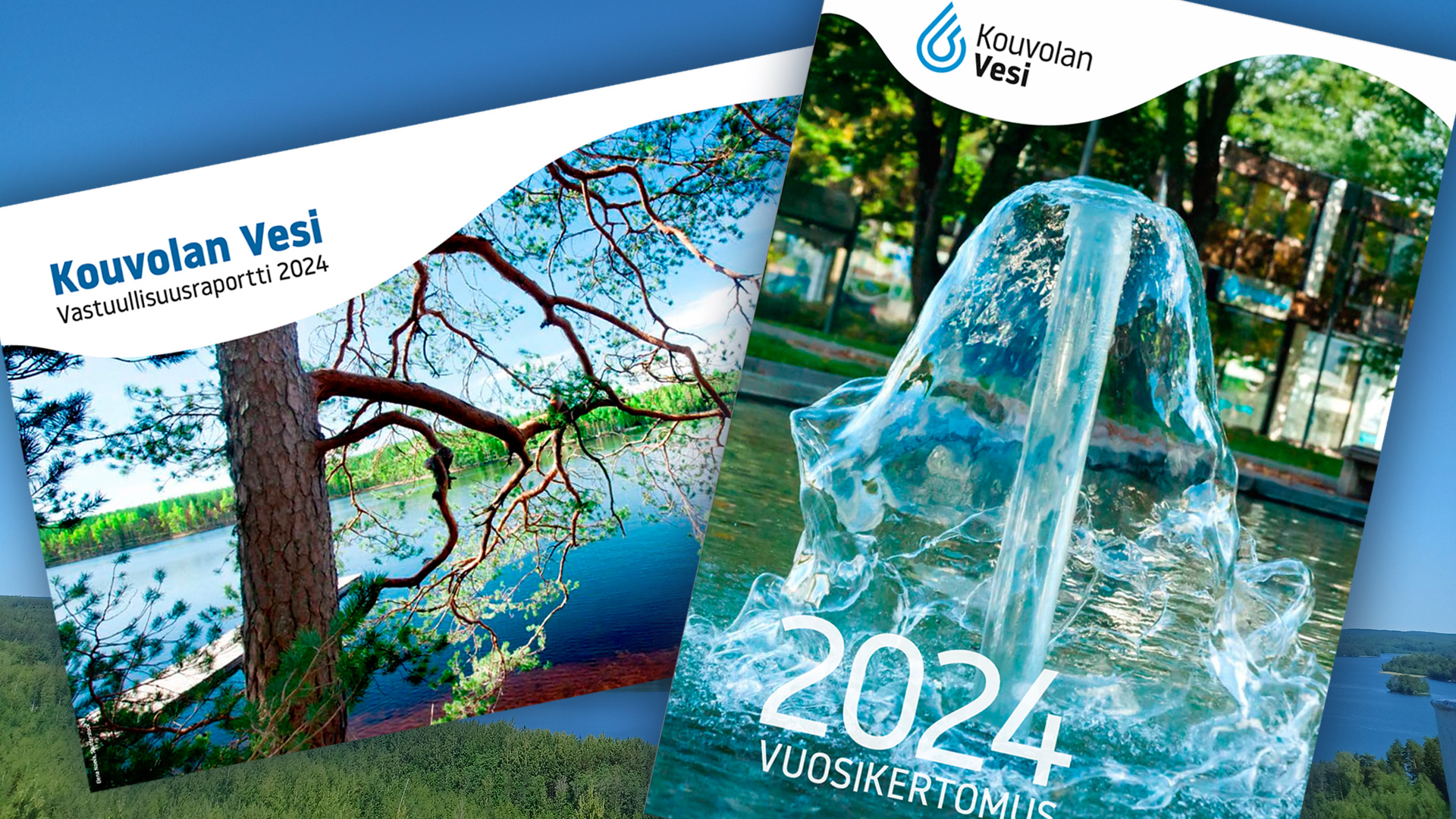 Kouvolan Veden vuoden 2024 vuosiraporttien kannet.